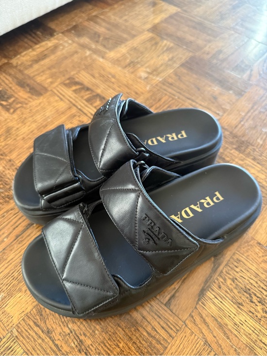 Prada Shoes - Prada Black Quilted Leather Platform Slide Sandals